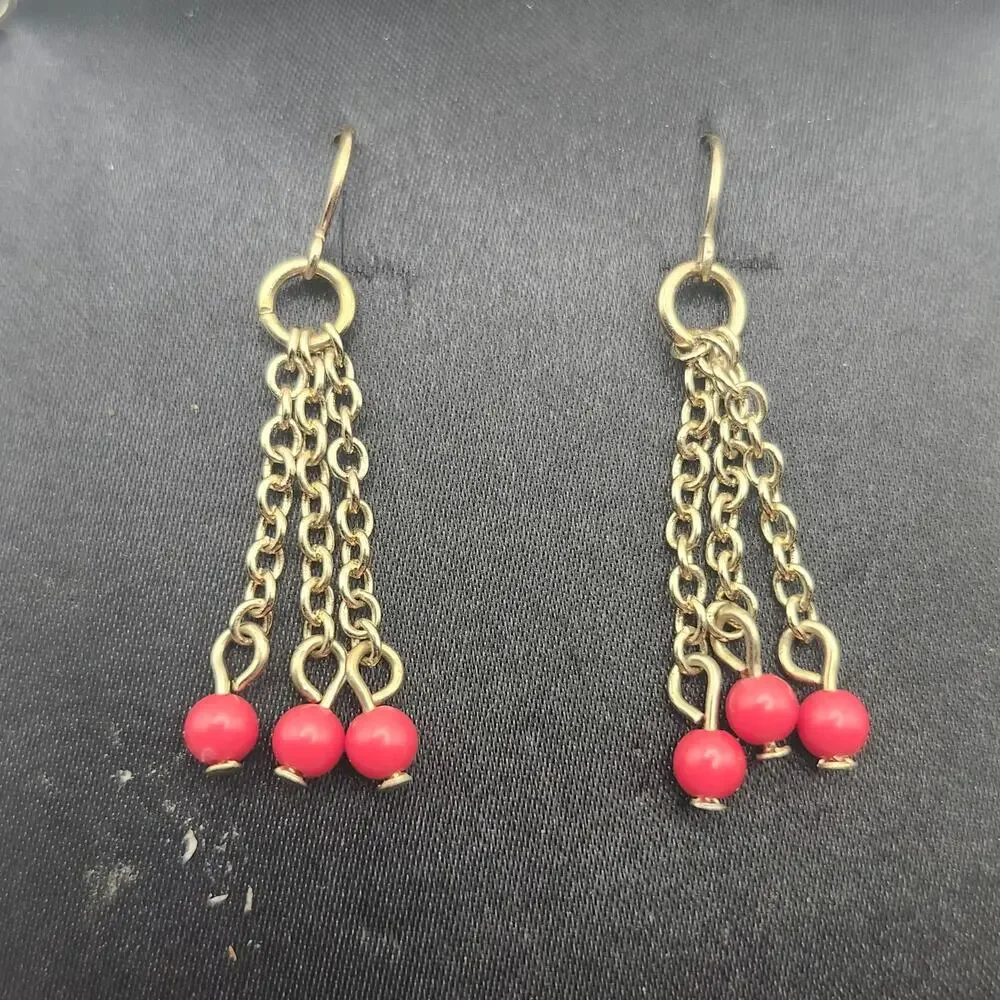 MIXIT JCPenney Red Faux Stone Bib Necklace Drop Earrings Gold Tone Boho Set Box